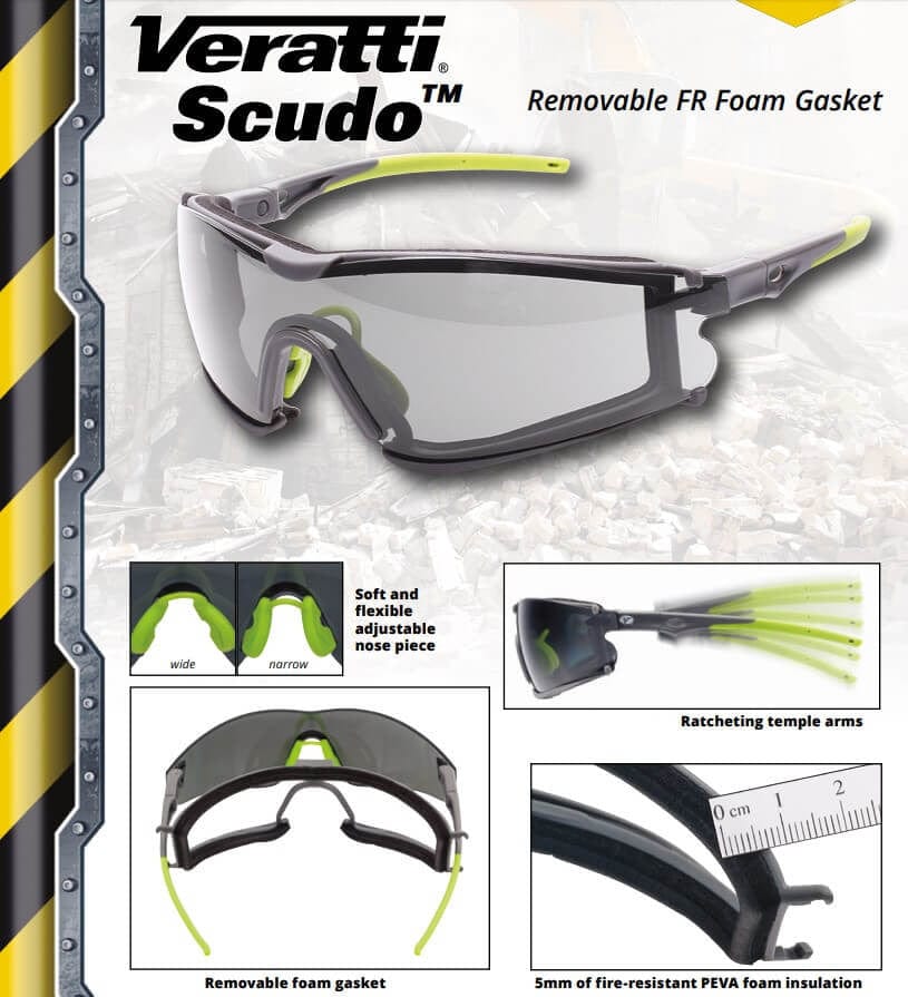 Encon Veratti Scudo Foam-Padded Safety Glasses with Gray/Green Frame and Clear Anti-Fog Lens - Alvarez Pro Painting LLC